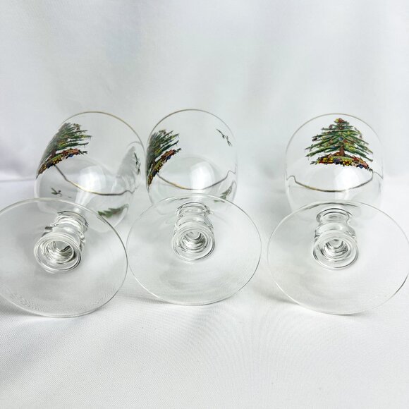 Spode Christmas Tree Vintage Pedestal Goblets Holiday Glasses Gold 16 oz 3 pcs. - Picture 5 of 9